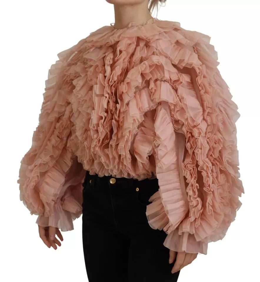 Dolce & Gabbana Pink Ruffles Long Sleeves Pullover Sweater LUNESCAPE