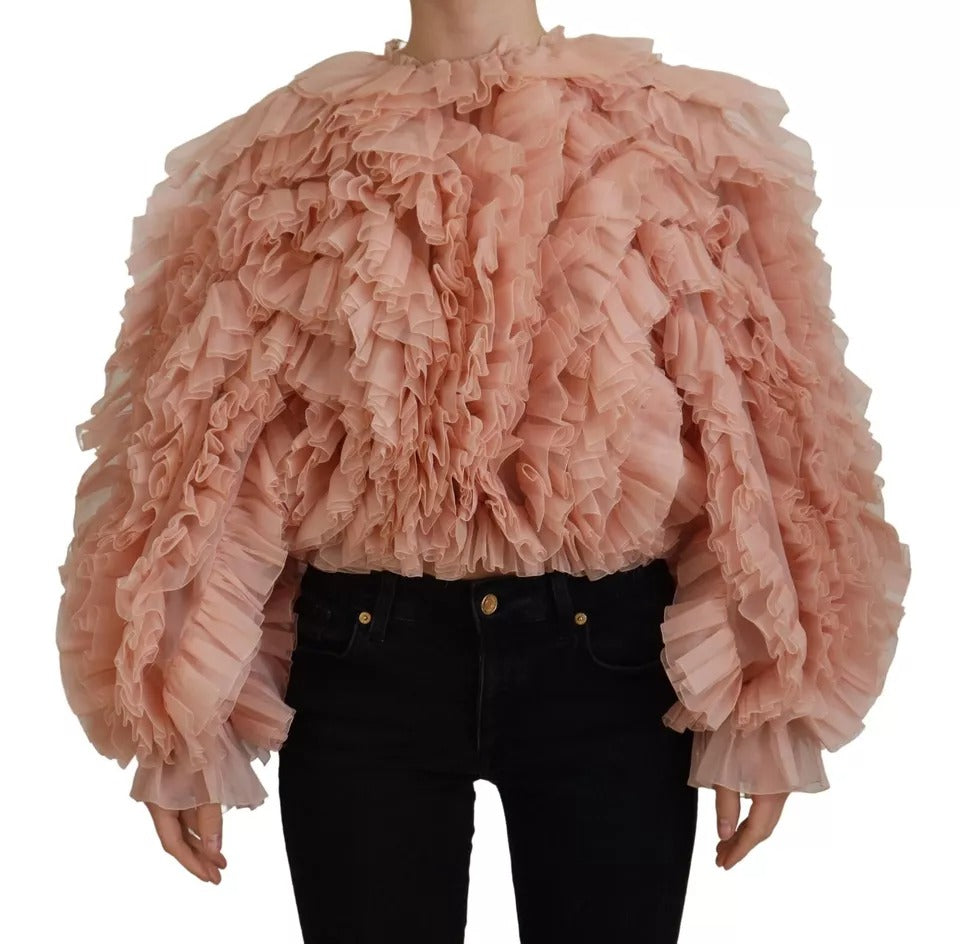 Dolce & Gabbana Pink Ruffles Long Sleeves Pullover Sweater LUNESCAPE