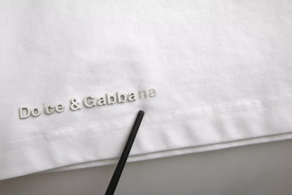 Dolce & Gabbana White Logo Embossed Cotton Crewneck T-shirt