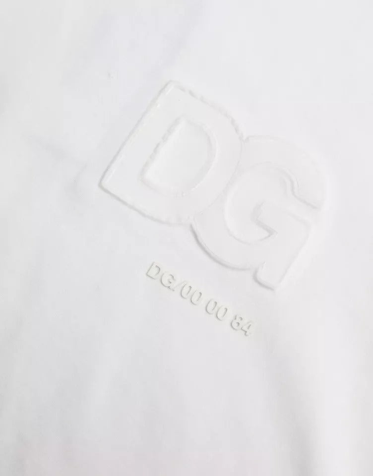 Dolce & Gabbana White Logo Embossed Cotton Crewneck T-shirt