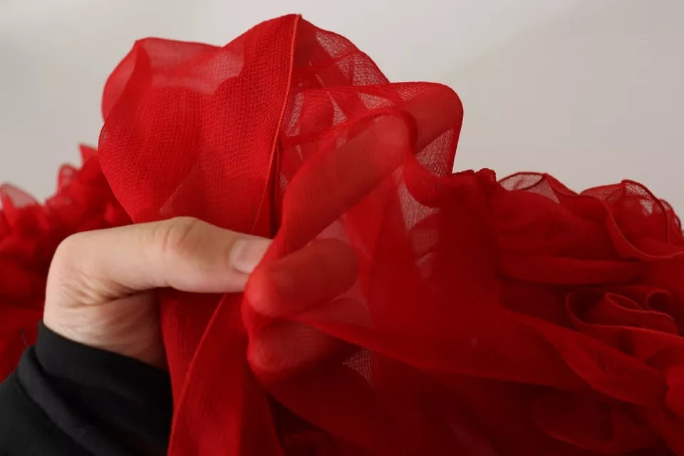Dolce & Gabbana Red Silk Ascot Collar Ruffles Blouse Top LUNESCAPE
