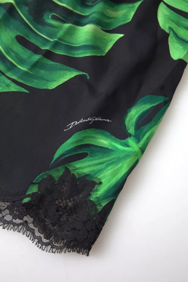 Dolce & Gabbana Black Philodendron Print Silk Camisole Underwear
