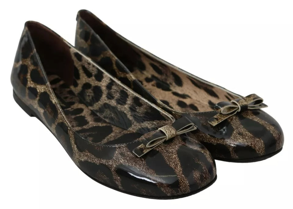 Dolce & Gabbana Brown Leopard Ballerina Flats Leather Shoes LUNESCAPE