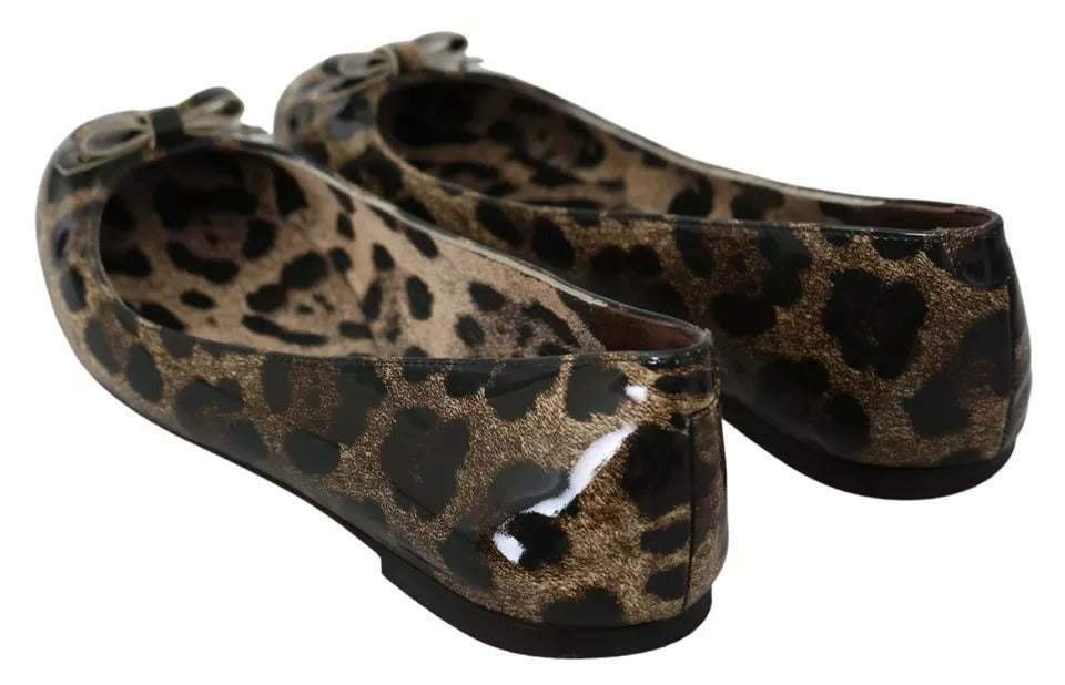 Dolce & Gabbana Brown Leopard Ballerina Flats Leather Shoes LUNESCAPE