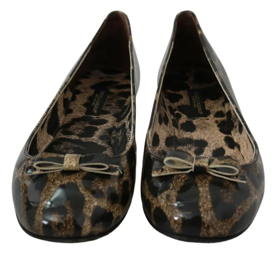 Dolce & Gabbana Brown Leopard Ballerina Flats Leather Shoes LUNESCAPE