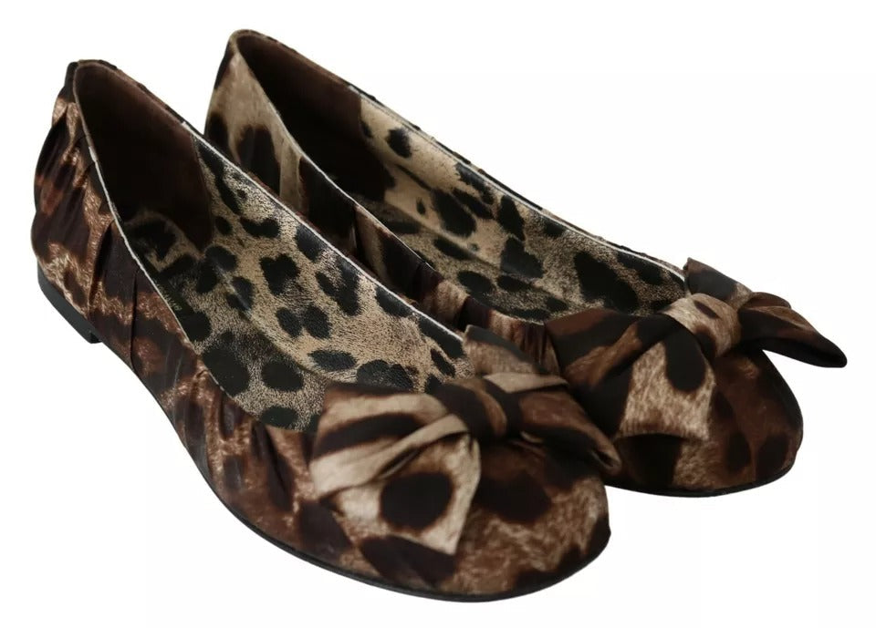 Dolce & Gabbana Brown Leopard Silk Ballerina Flats Shoes LUNESCAPE