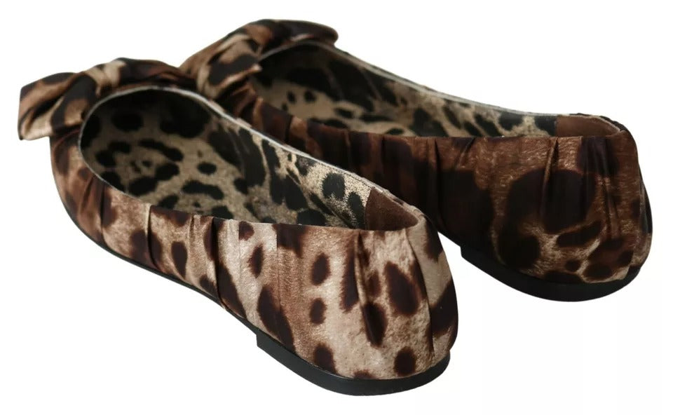 Dolce & Gabbana Brown Leopard Silk Ballerina Flats Shoes LUNESCAPE