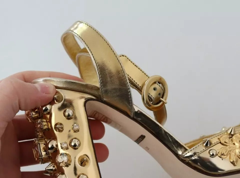Dolce & Gabbana Gold Studs Vally Slingback Sandals Shoes