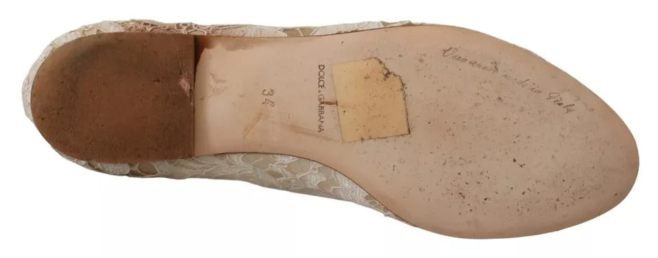 Dolce & Gabbana Beige Lace Crystal Ballet Flats Loafers Shoes LUNESCAPE