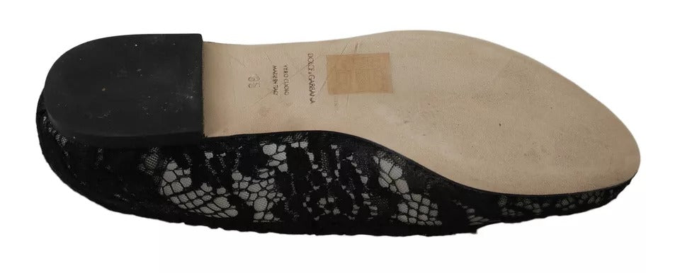 Dolce & Gabbana Black Floral Lace Loafers Flats Shoes LUNESCAPE