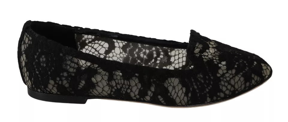 Dolce & Gabbana Black Floral Lace Loafers Flats Shoes LUNESCAPE