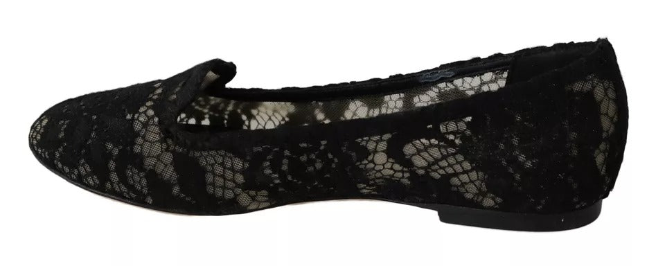 Dolce & Gabbana Black Floral Lace Loafers Flats Shoes LUNESCAPE