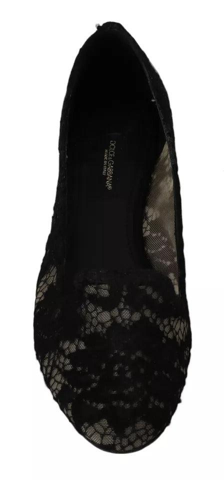 Dolce & Gabbana Black Floral Lace Loafers Flats Shoes LUNESCAPE