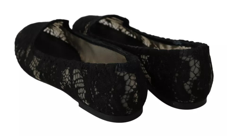 Dolce & Gabbana Black Floral Lace Loafers Flats Shoes LUNESCAPE
