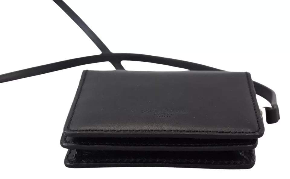 Dolce & Gabbana Black Leather Bifold Shoulder Sling Women Wallet LUNESCAPE