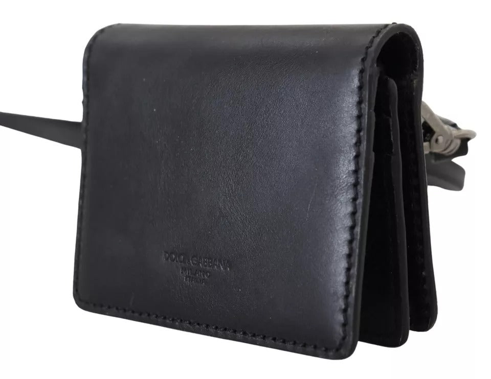 Dolce & Gabbana Black Leather Bifold Shoulder Sling Women Wallet LUNESCAPE