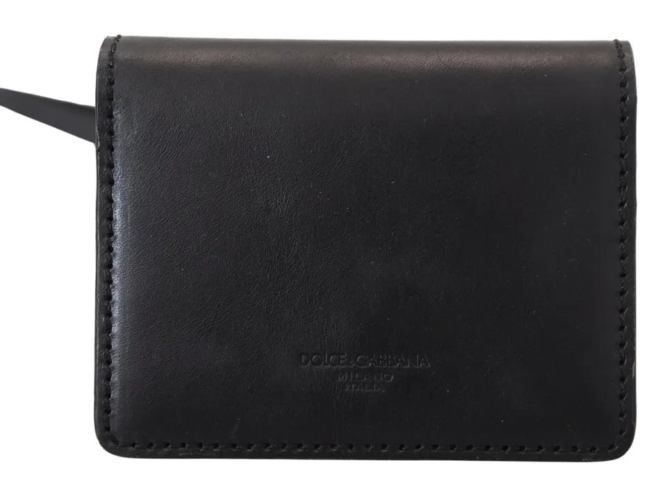 Dolce & Gabbana Black Leather Bifold Shoulder Sling Women Wallet LUNESCAPE