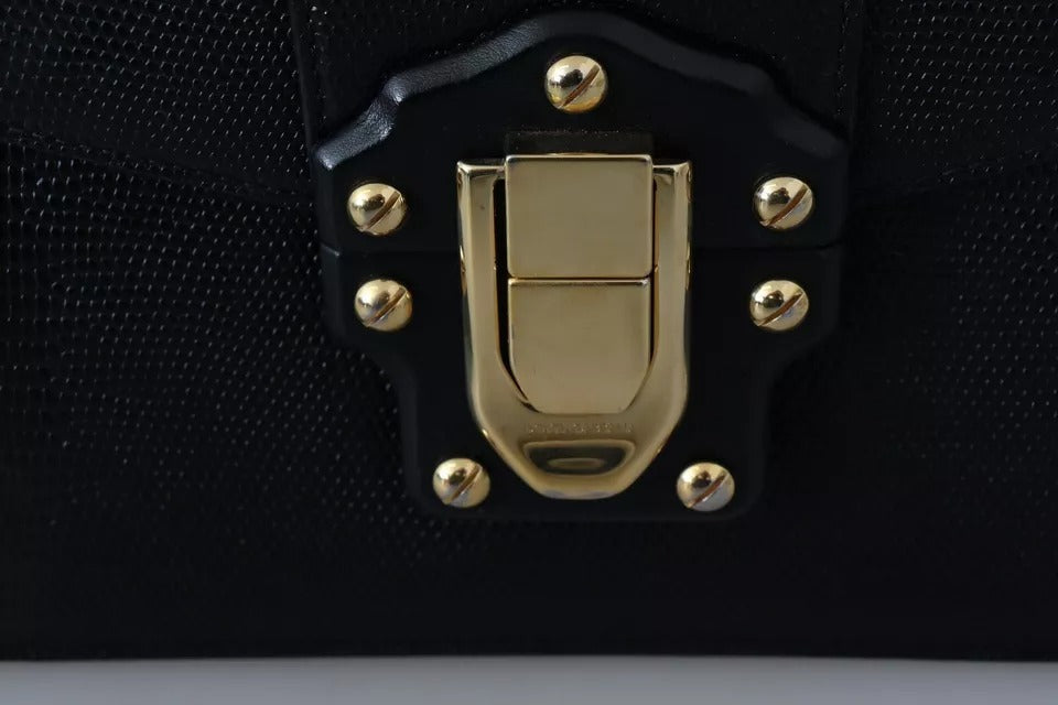 Dolce & Gabbana Black Leather Gold Metal Mini Women Purse Bag Lucia Wallet LUNESCAPE