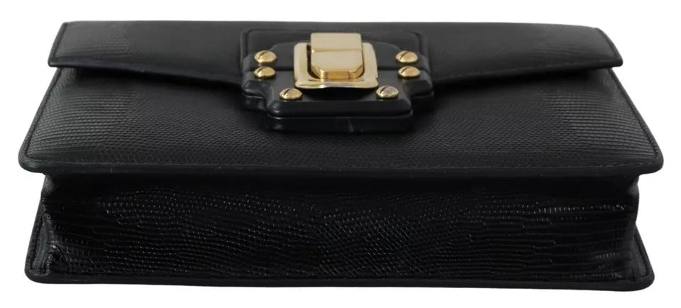 Dolce & Gabbana Black Leather Gold Metal Mini Women Purse Bag Lucia Wallet LUNESCAPE