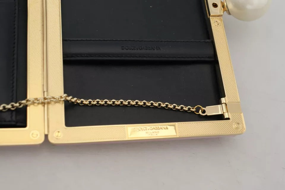 Dolce & Gabbana Pink Silk Gold Frame Clutch Evening Party Purse Bag LUNESCAPE