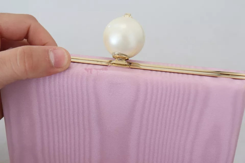 Dolce & Gabbana Pink Silk Gold Frame Clutch Evening Party Purse Bag LUNESCAPE