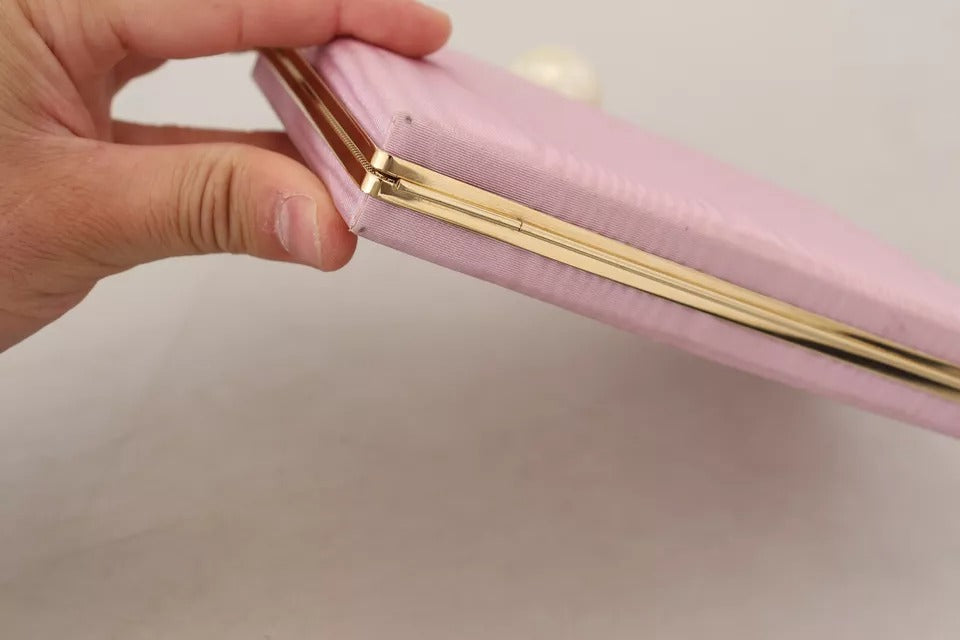 Dolce & Gabbana Pink Silk Gold Frame Clutch Evening Party Purse Bag LUNESCAPE