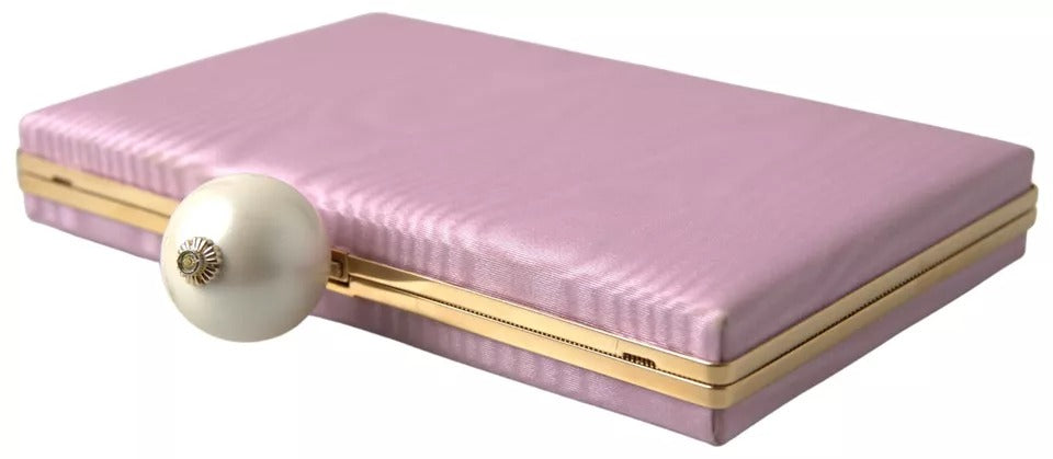 Dolce & Gabbana Pink Silk Gold Frame Clutch Evening Party Purse Bag LUNESCAPE