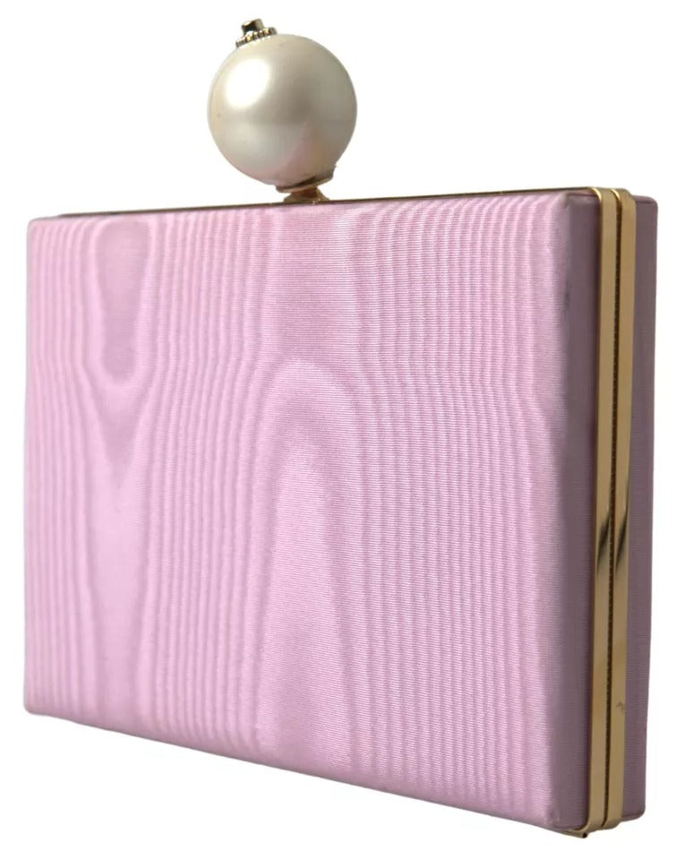 Dolce & Gabbana Pink Silk Gold Frame Clutch Evening Party Purse Bag LUNESCAPE