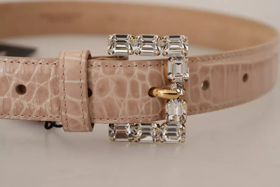 Dolce & Gabbana Beige Leather Crystal Buckle Women Belt