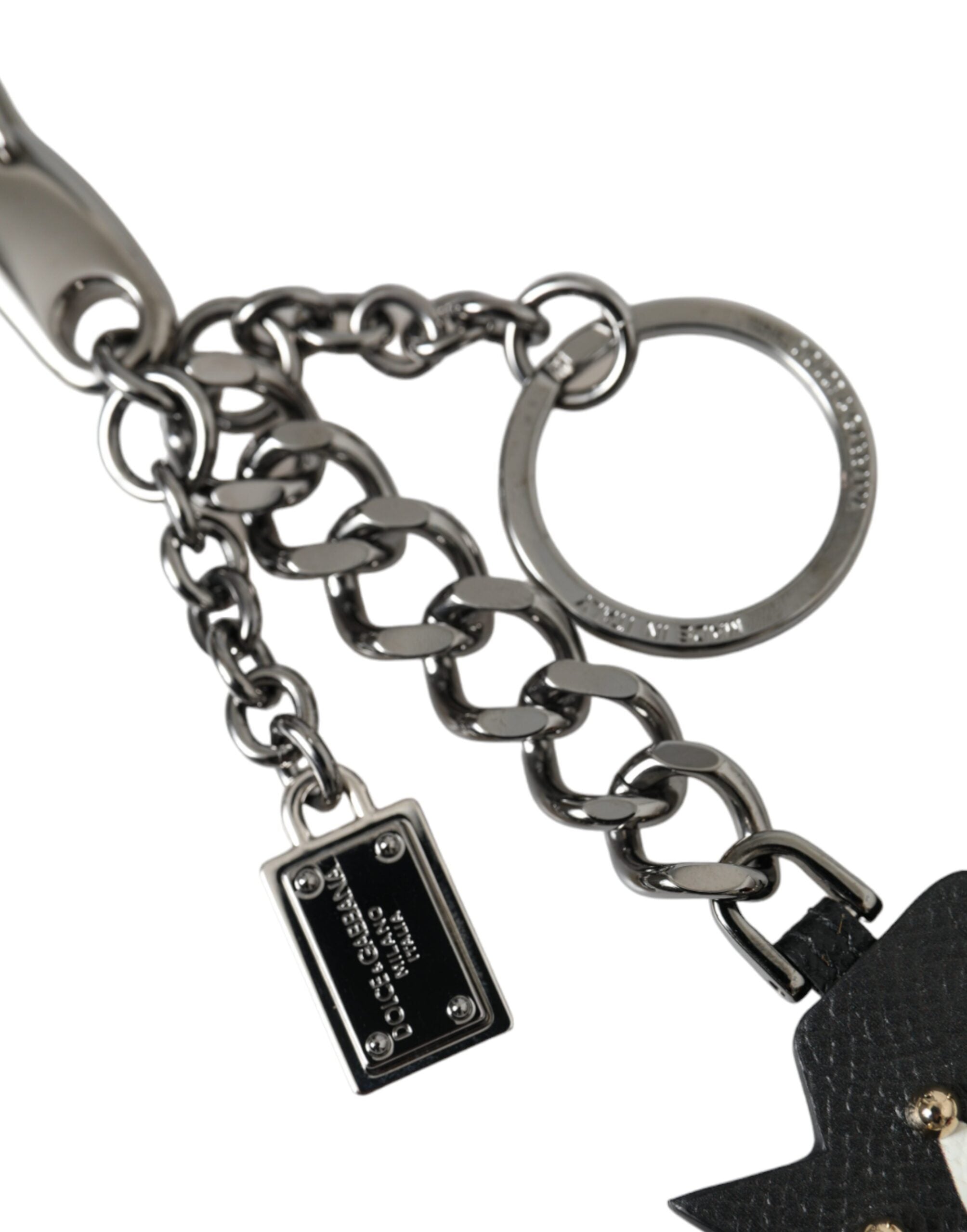 Dolce & Gabbana Black Prince Studs Logo Silver Brass Keychain Keyring LUNESCAPE