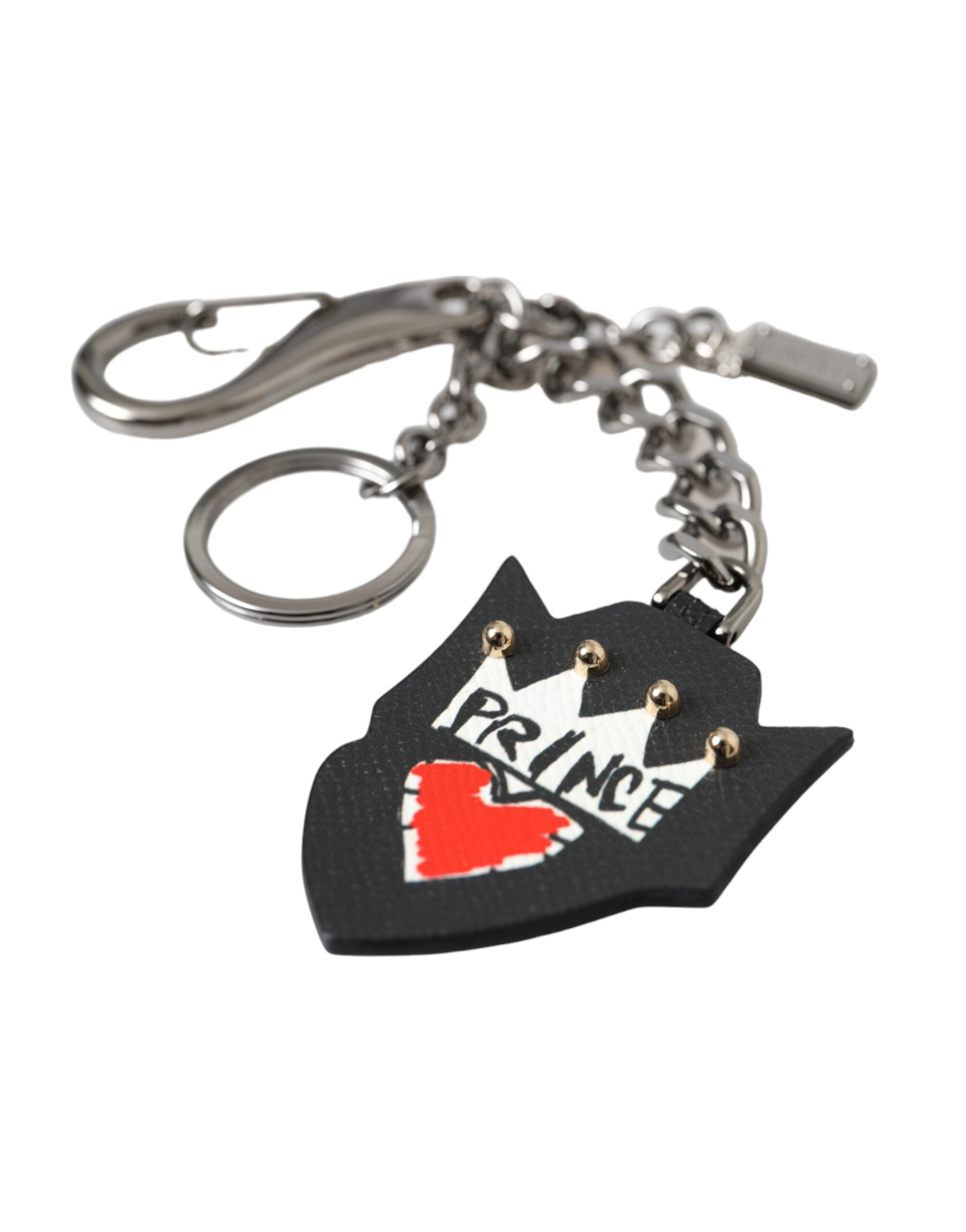 Dolce & Gabbana Black Prince Studs Logo Silver Brass Keychain Keyring LUNESCAPE