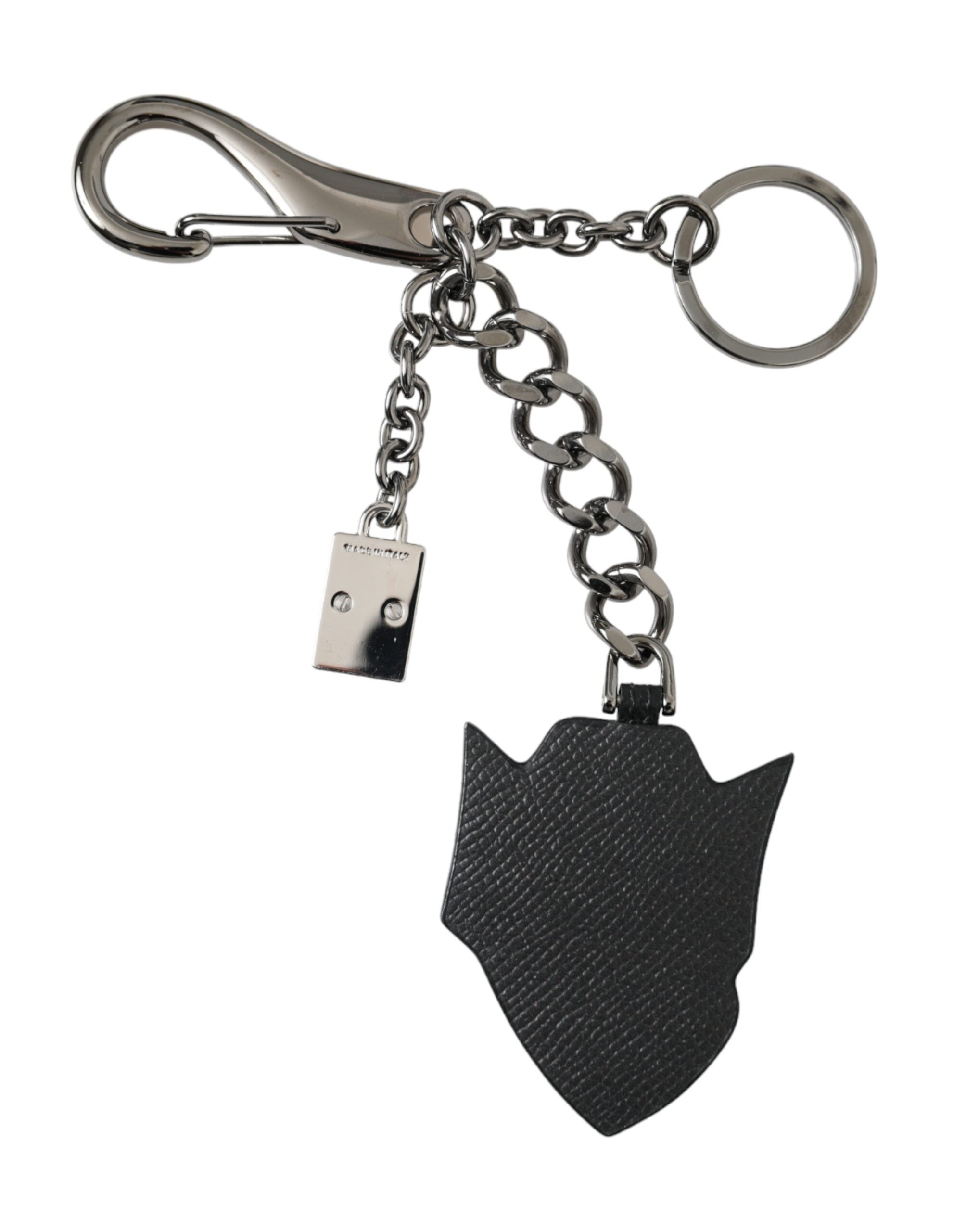 Dolce & Gabbana Black Prince Studs Logo Silver Brass Keychain Keyring LUNESCAPE