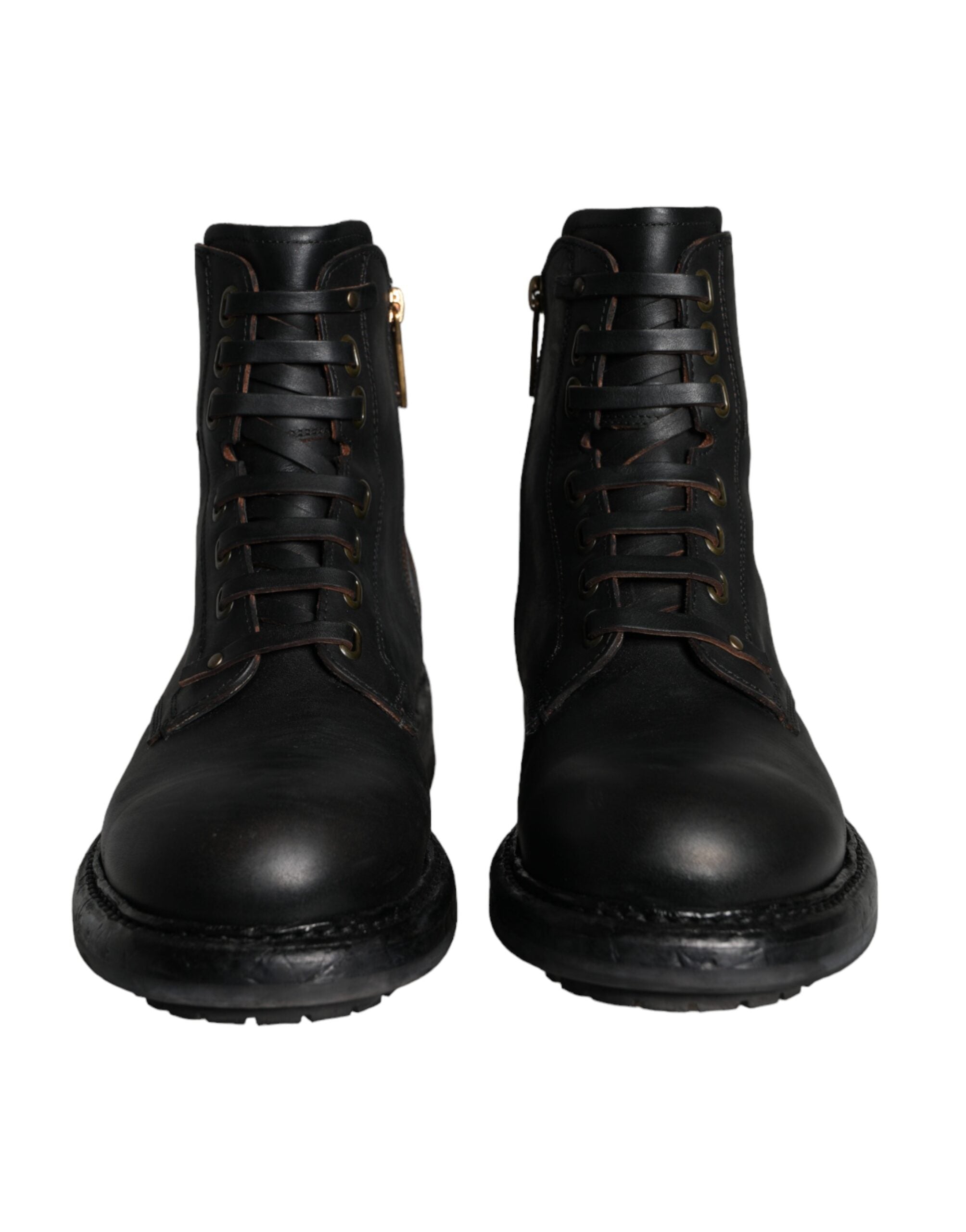 Dolce & Gabbana Black Lace Up Mid Calf Boots Men Shoes LUNESCAPE