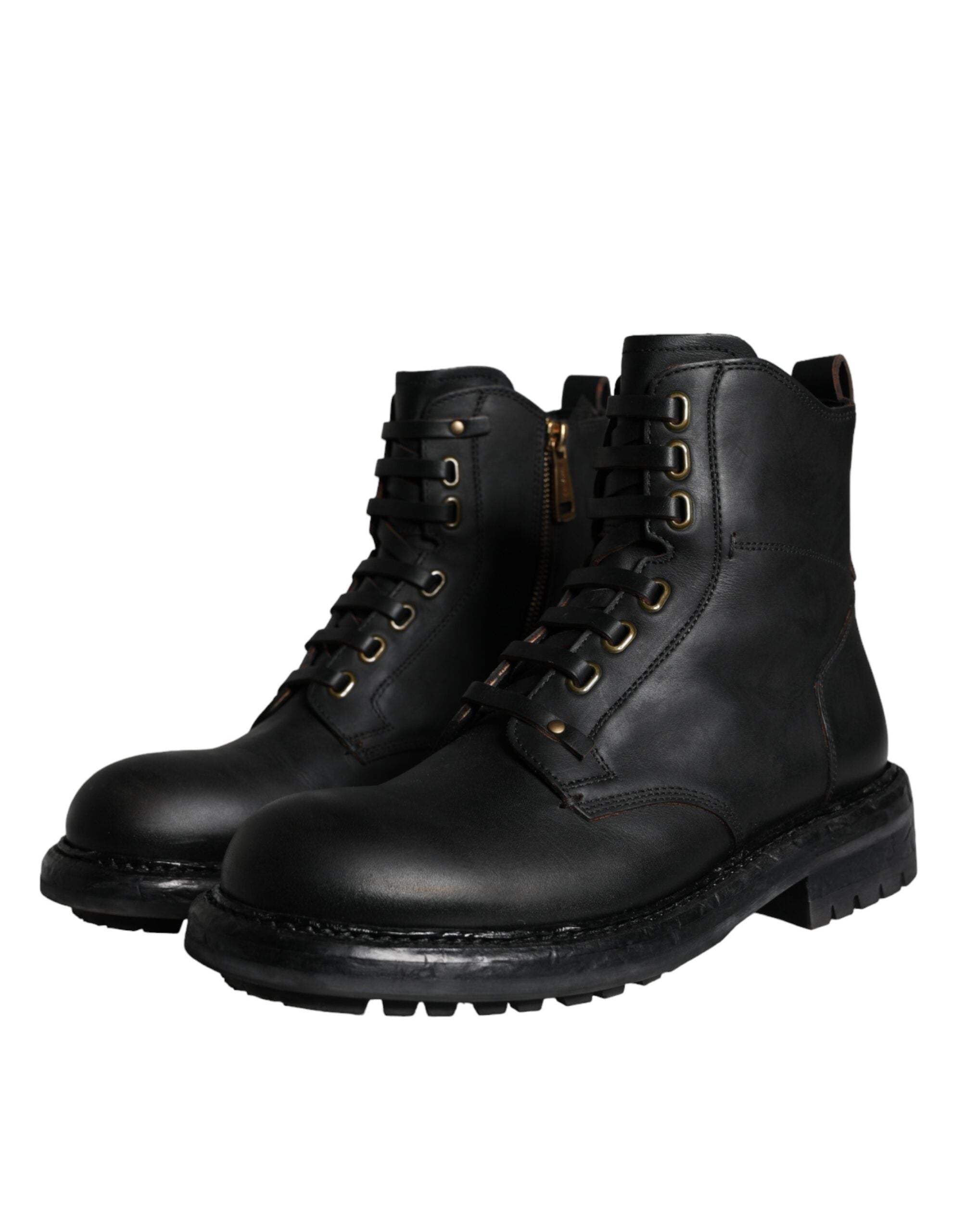 Dolce & Gabbana Black Lace Up Mid Calf Boots Men Shoes LUNESCAPE
