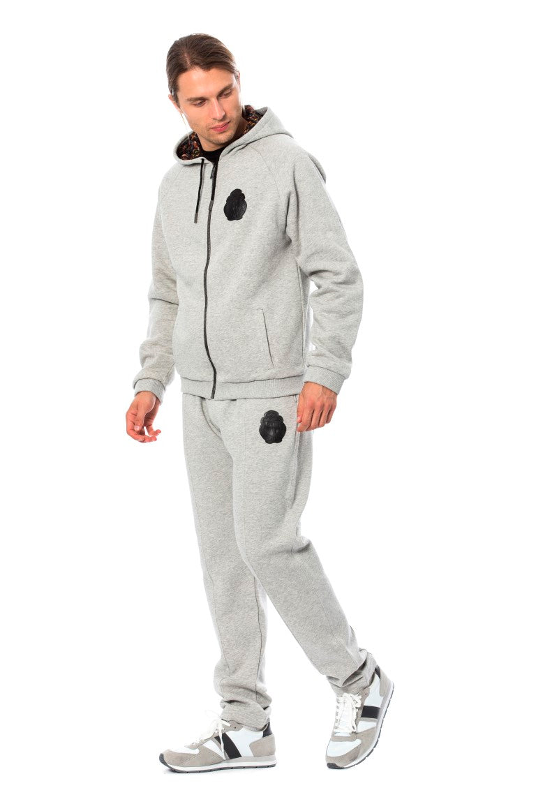 Billionaire Italian Couture Gray Cotton Hooded Sweatsuit LUNESCAPE