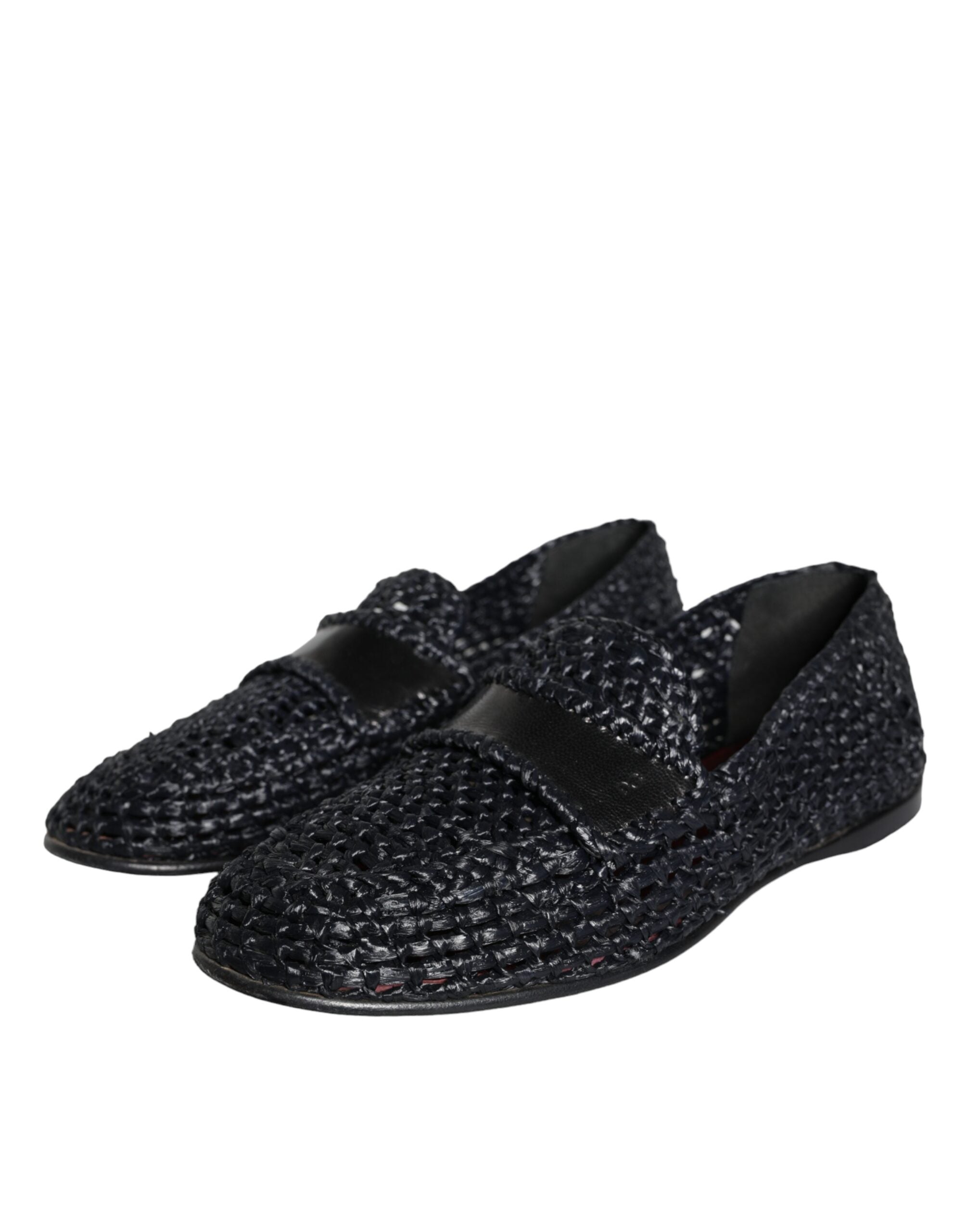 Dolce & Gabbana Black Woven Raffia Slip On Loafers Men Shoes