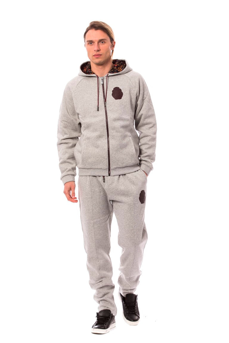 Billionaire Italian Couture Gray Cotton Hooded Sweatsuit LUNESCAPE