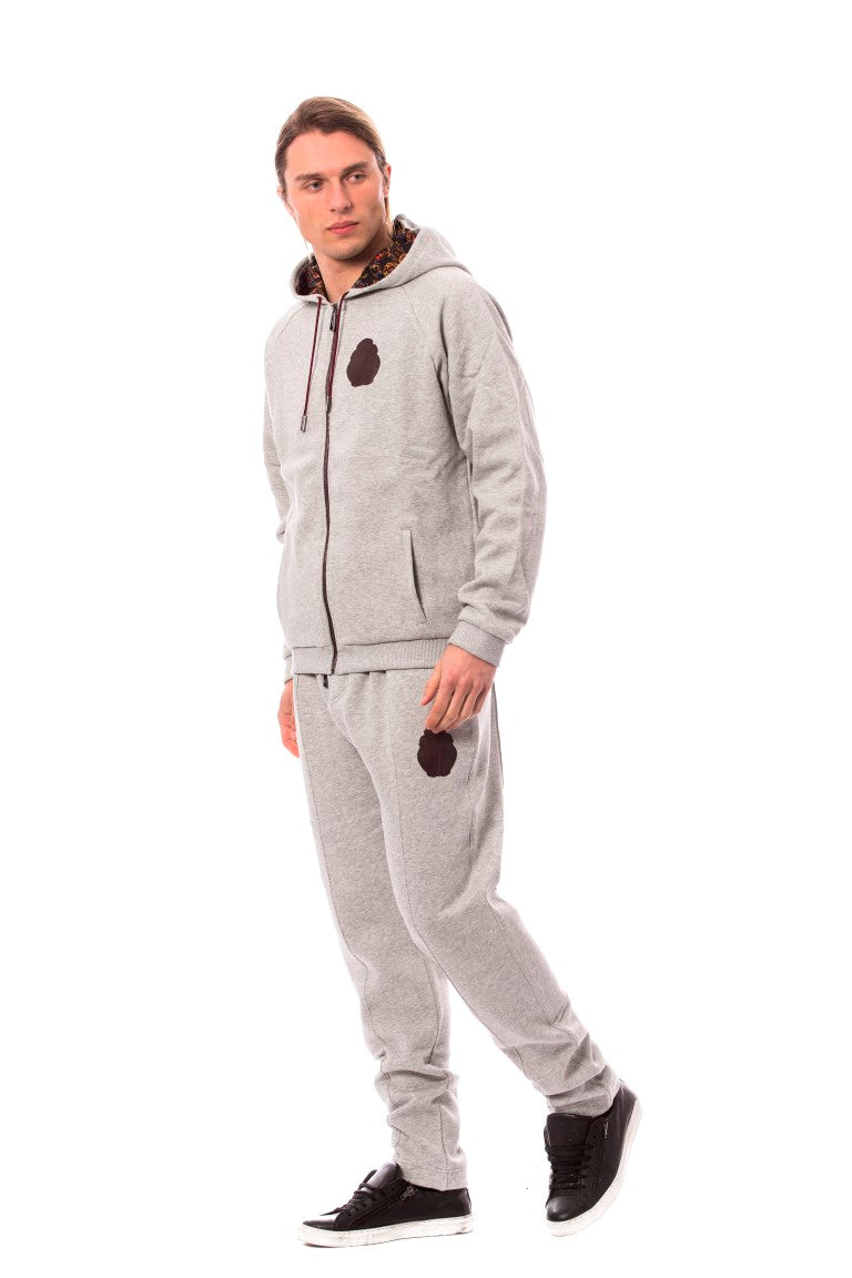 Billionaire Italian Couture Gray Cotton Hooded Sweatsuit LUNESCAPE