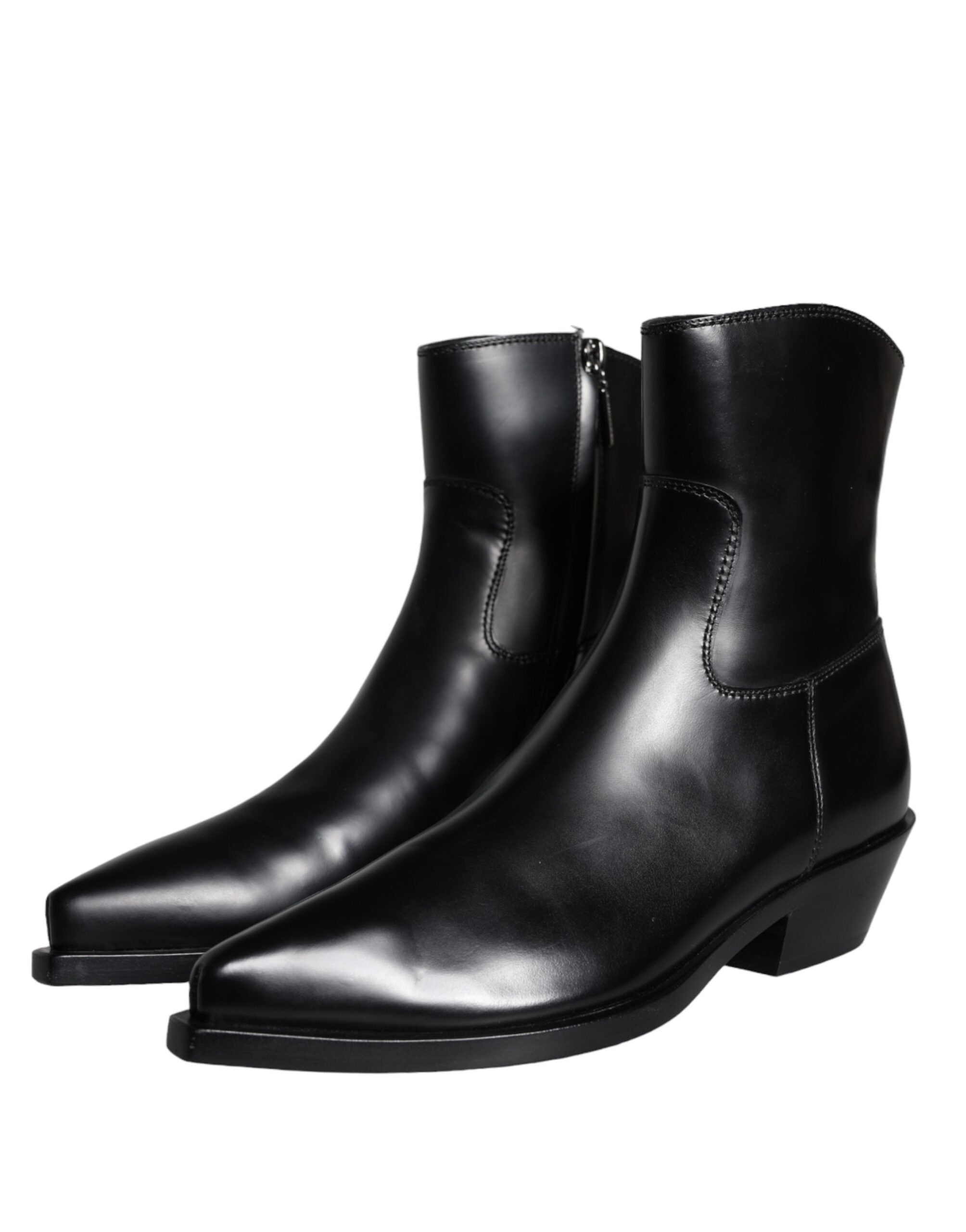 Dolce & Gabbana Black Leather Ankle Boots Booties Shoes LUNESCAPE