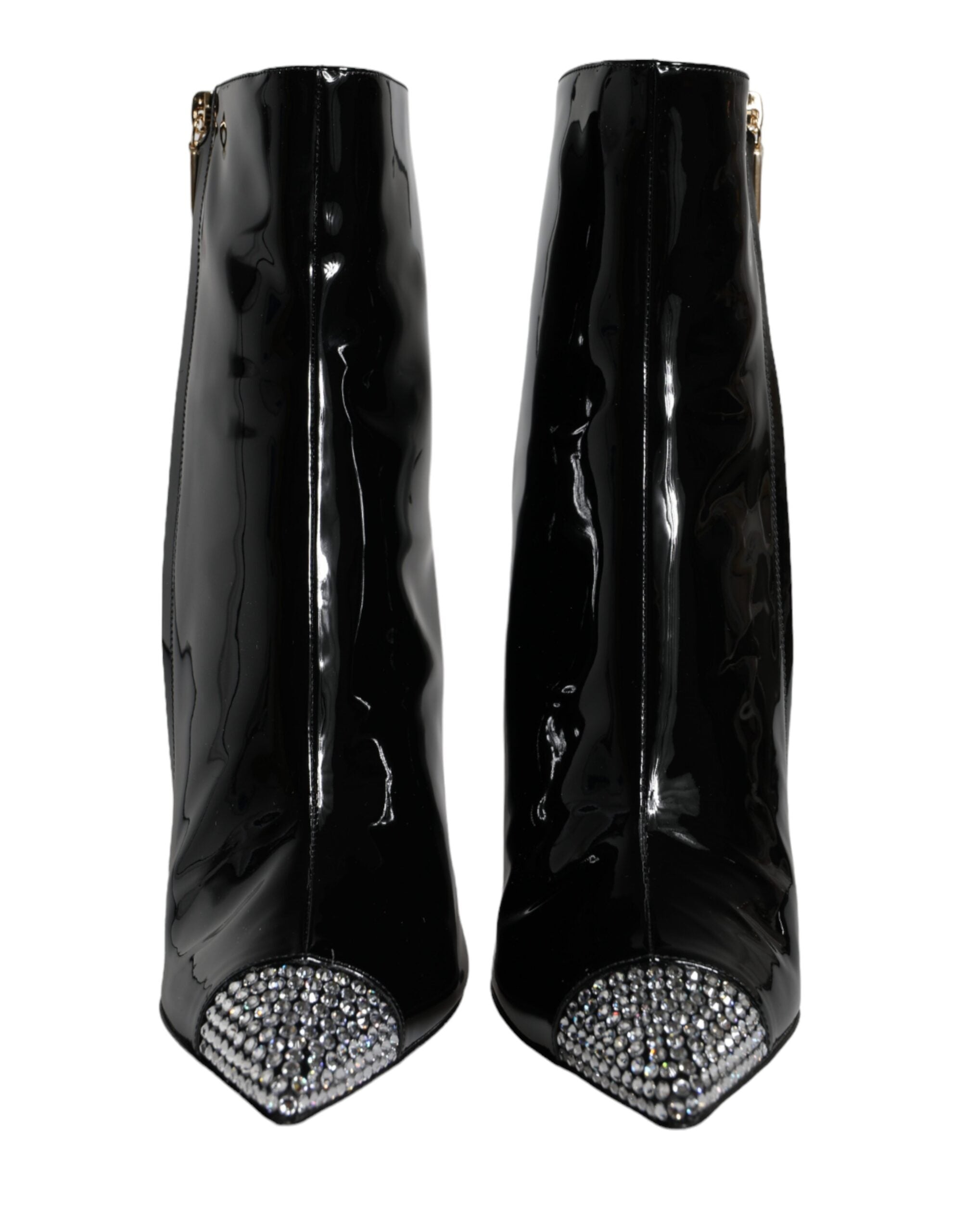Dolce & Gabbana Black Patent Leather Crystal Heel Boots Shoes LUNESCAPE