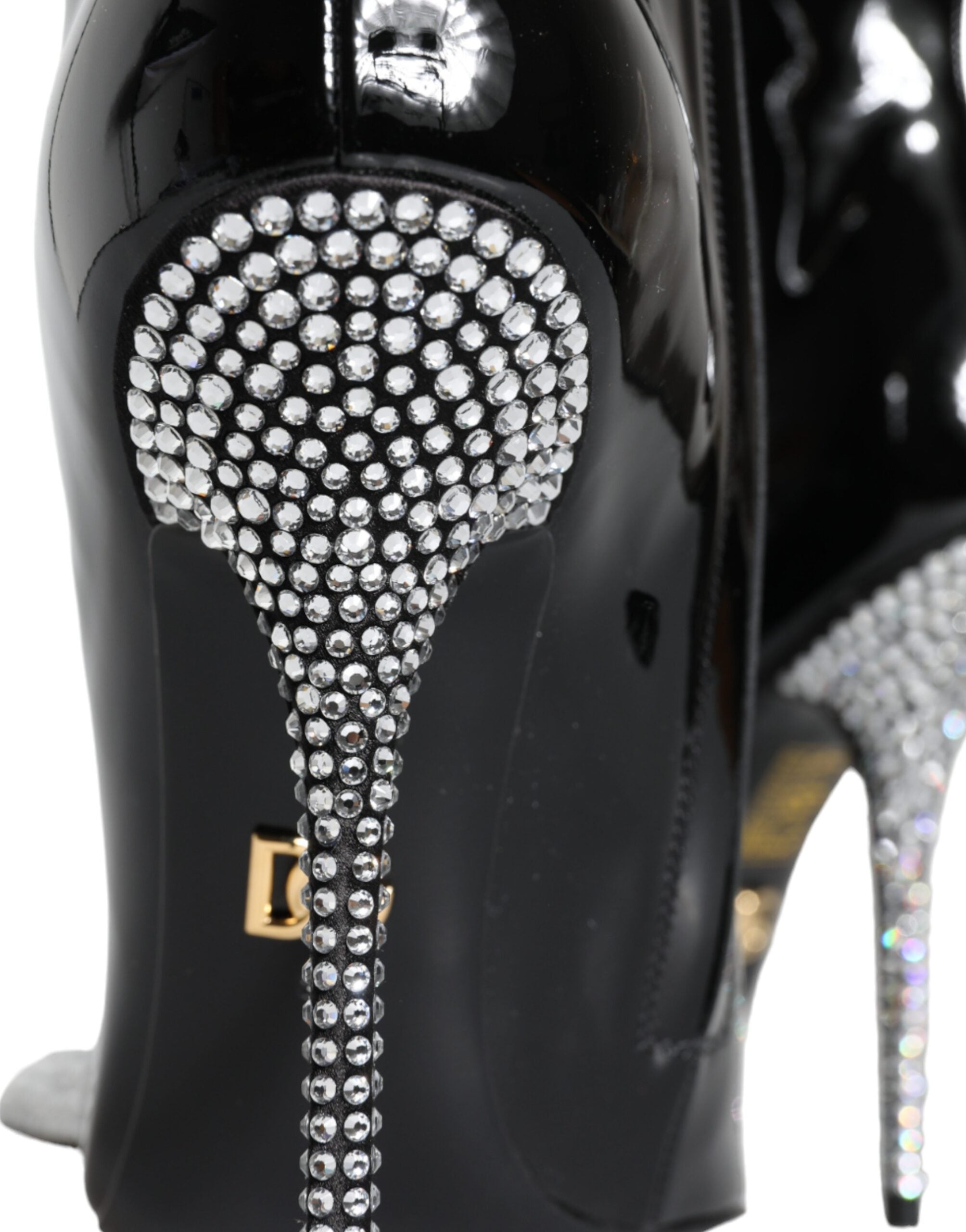 Dolce & Gabbana Black Patent Leather Crystal Heel Boots Shoes LUNESCAPE