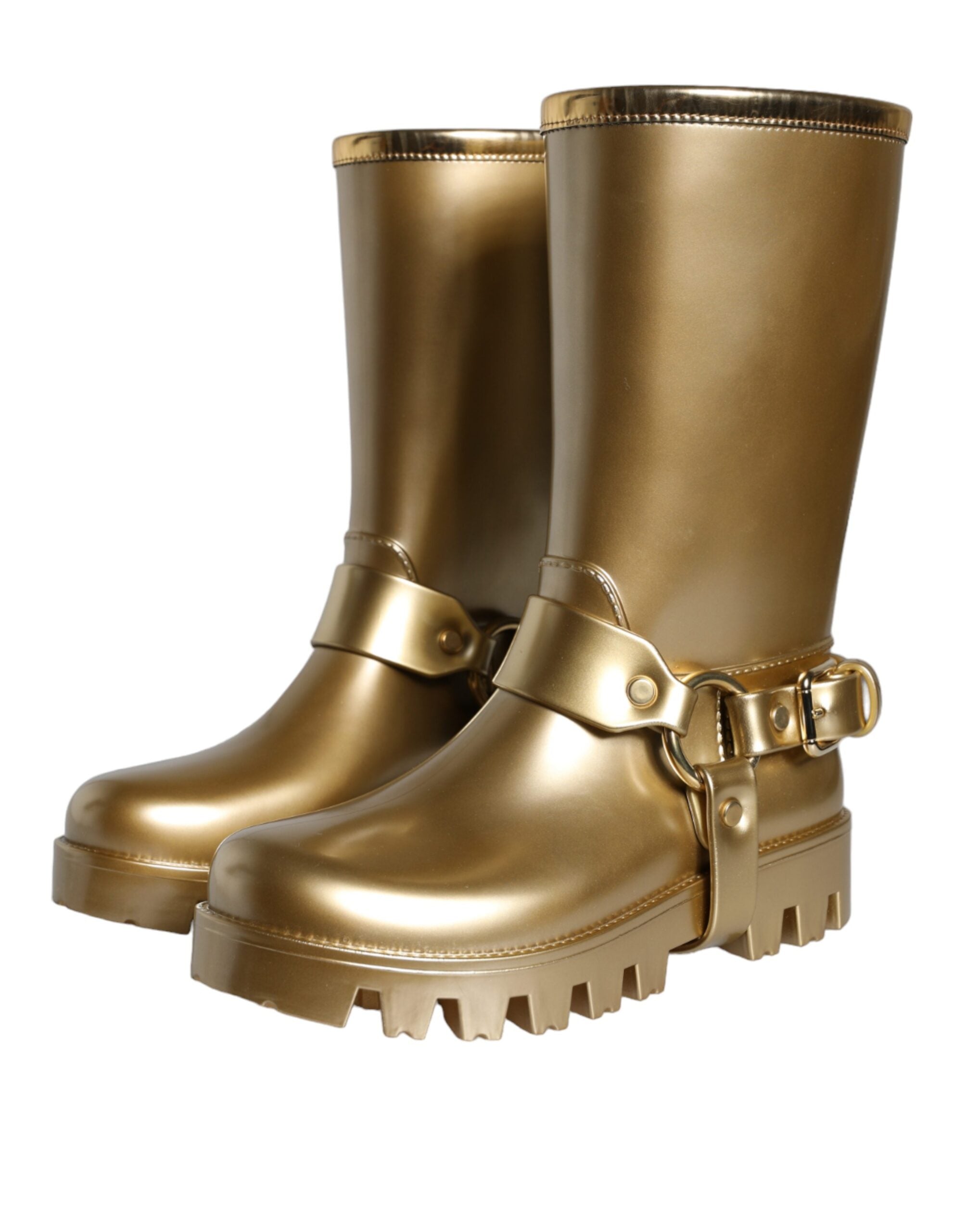 Dolce & Gabbana Metallic Gold Rubber PVC Rain Boots Shoes LUNESCAPE