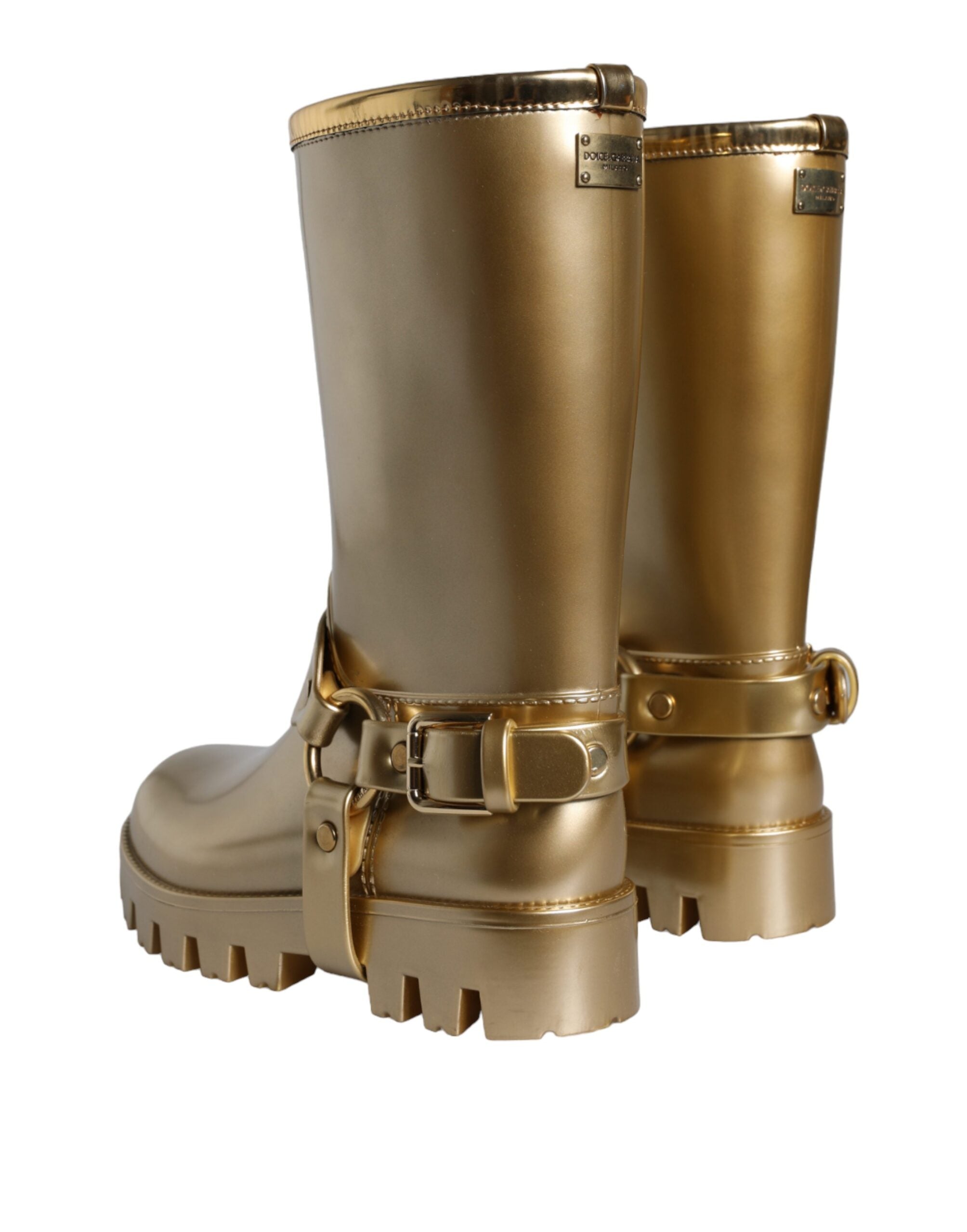 Dolce & Gabbana Metallic Gold Rubber PVC Rain Boots Shoes LUNESCAPE