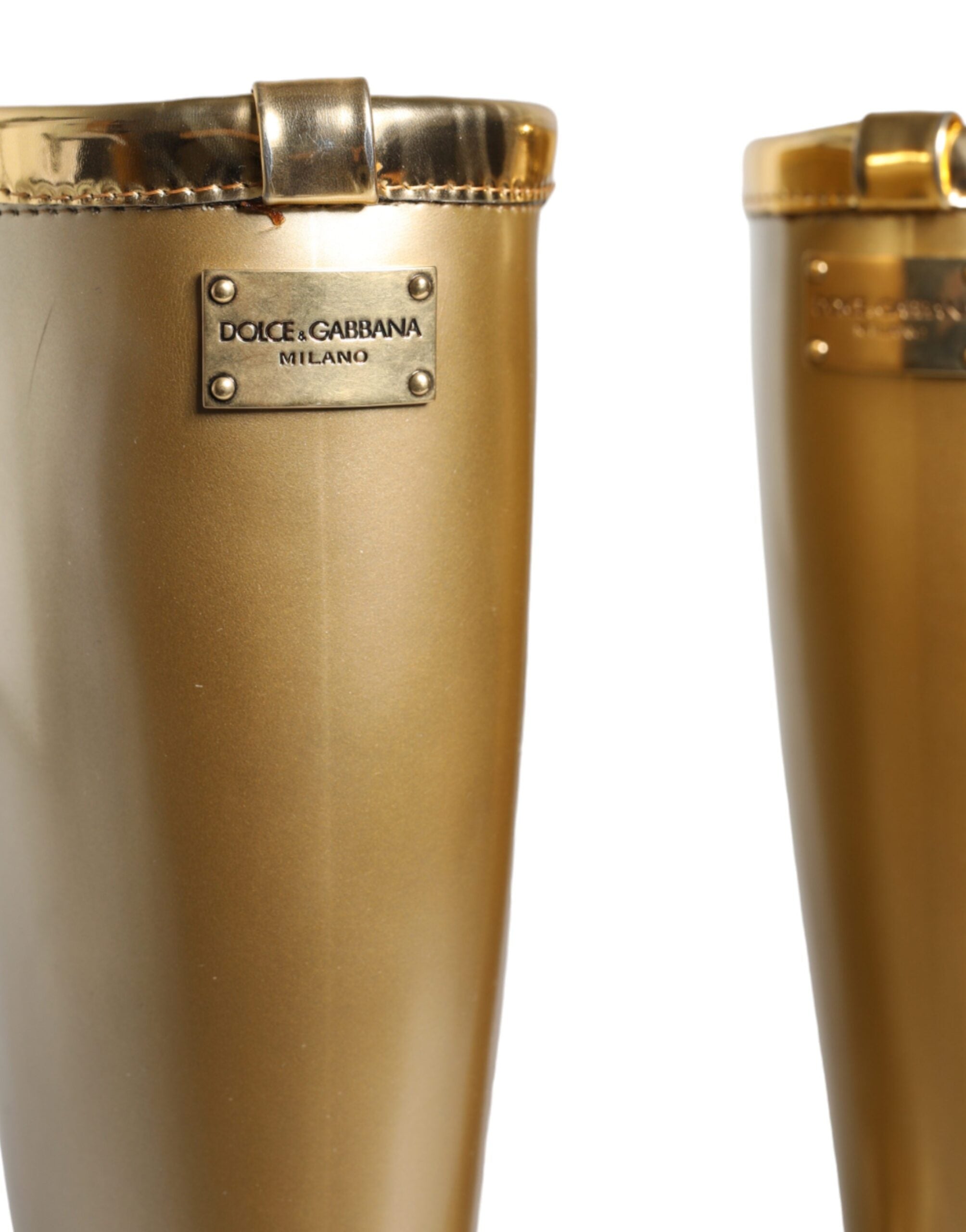Dolce & Gabbana Metallic Gold Rubber PVC Rain Boots Shoes LUNESCAPE