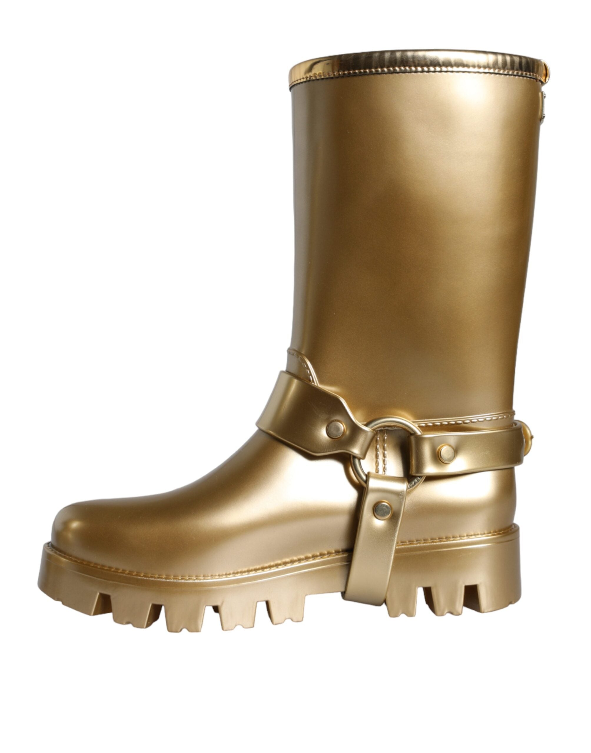 Dolce & Gabbana Metallic Gold Rubber PVC Rain Boots Shoes LUNESCAPE