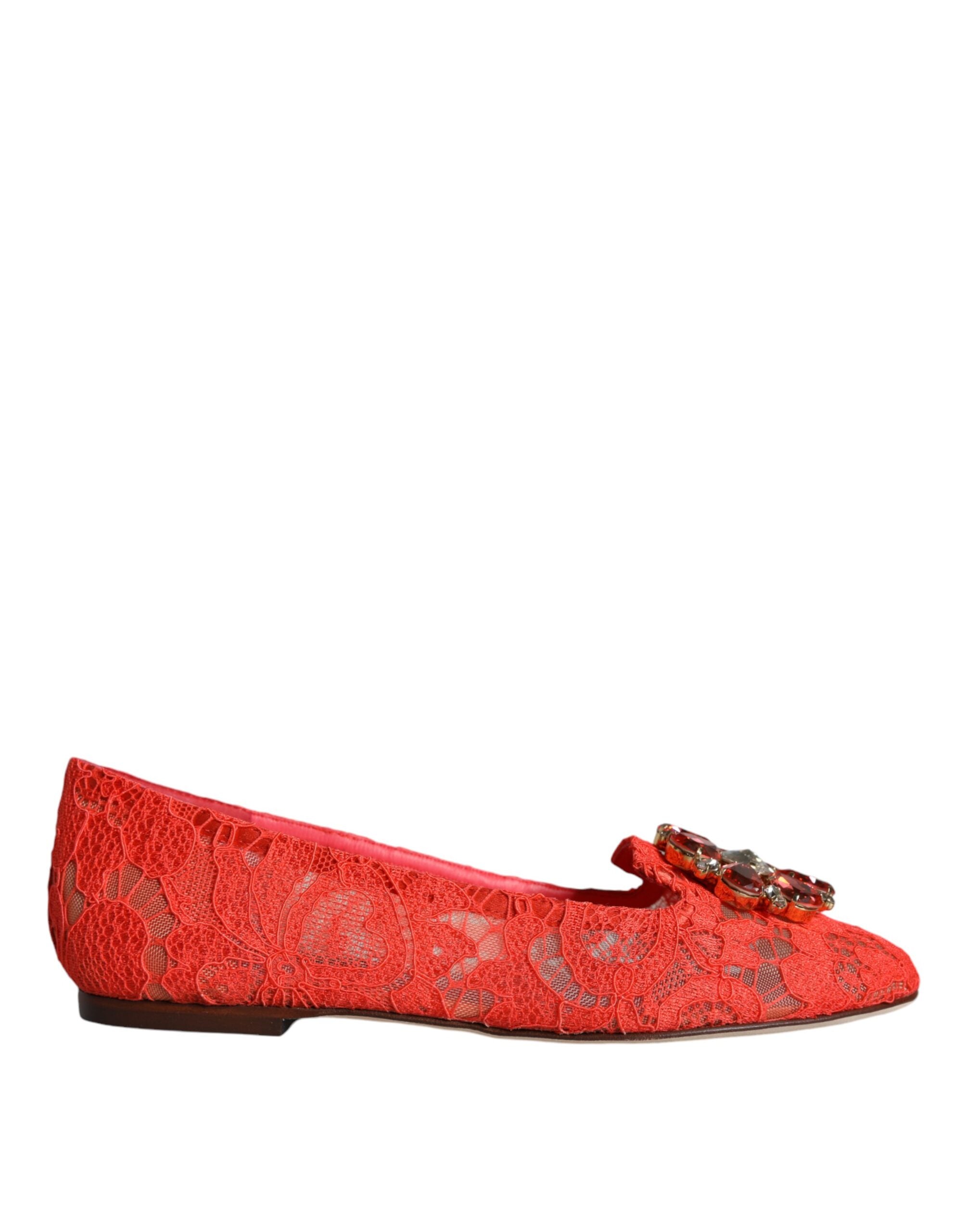 Dolce & Gabbana Coral Lace Crystal Ballet Flats Loafers Shoes LUNESCAPE