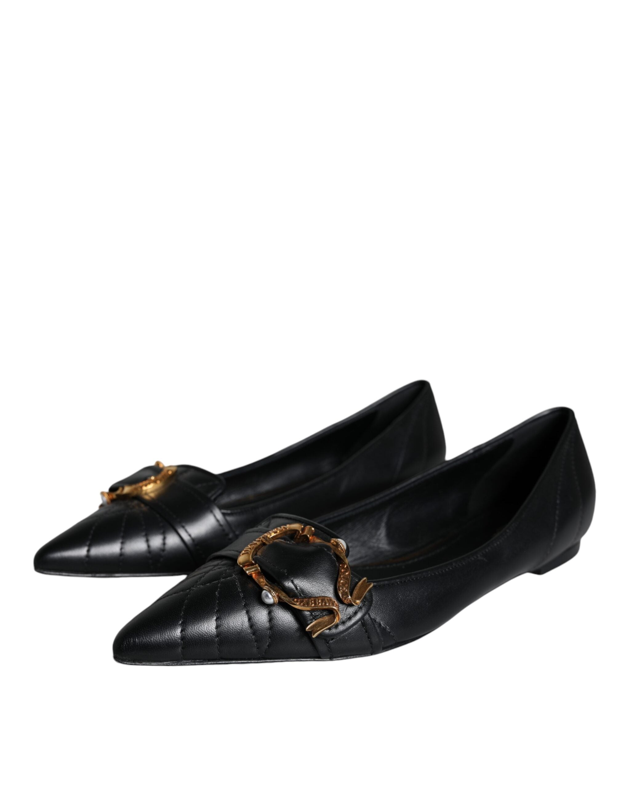 Dolce & Gabbana Black Devotion Leather Pointy Flats Shoes LUNESCAPE