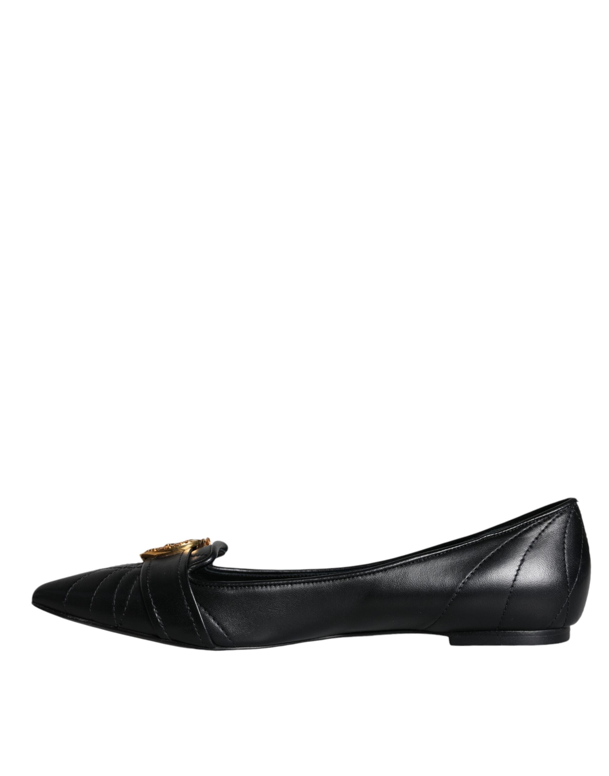 Dolce & Gabbana Black Devotion Leather Pointy Flats Shoes LUNESCAPE