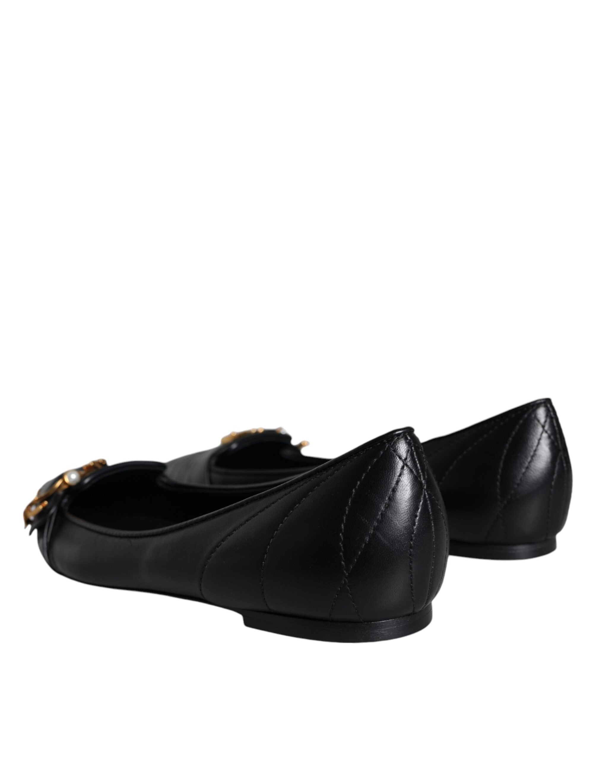 Dolce & Gabbana Black Devotion Leather Pointy Flats Shoes LUNESCAPE