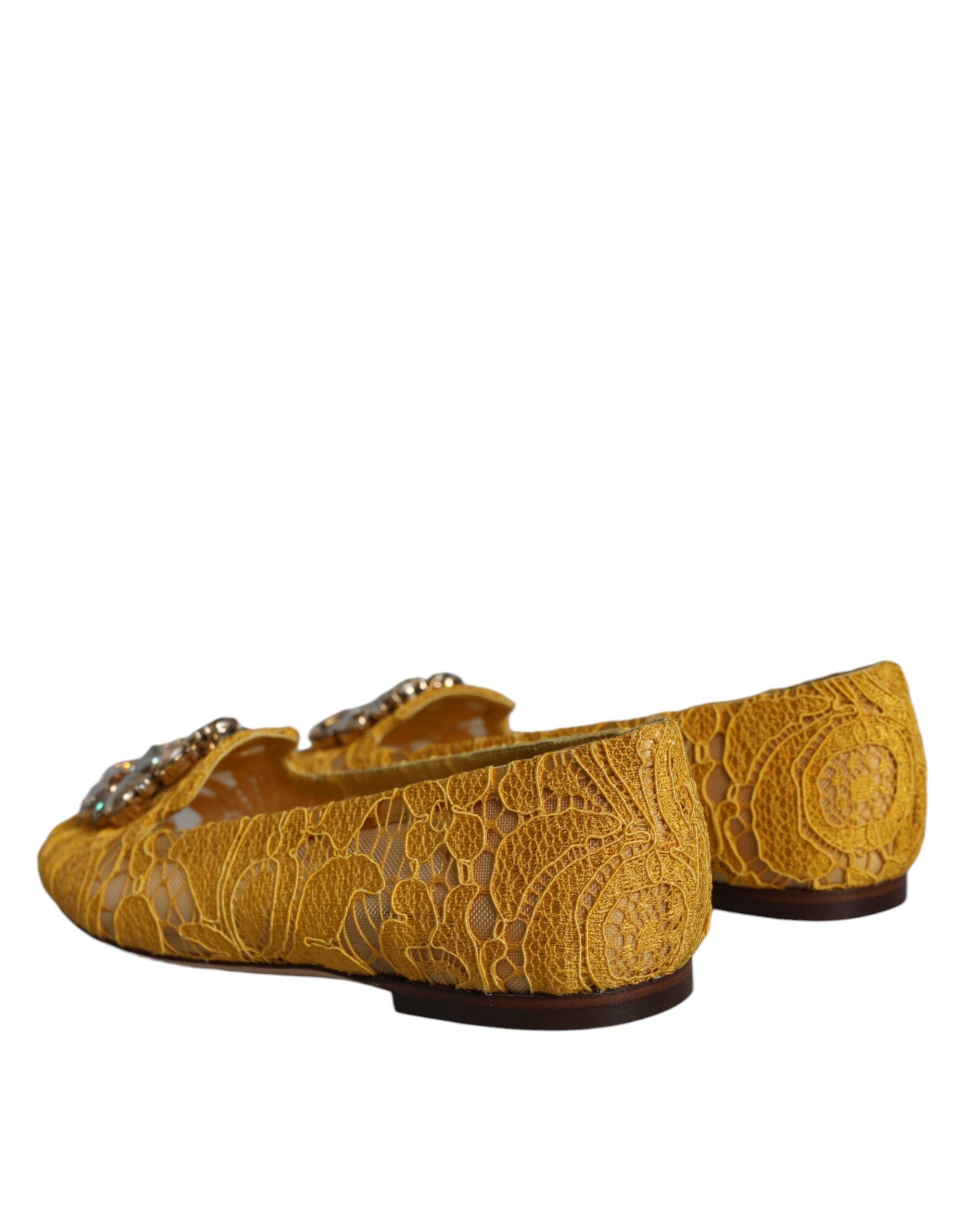 Dolce & Gabbana Mustard Lace Crystal Ballet Flats Loafer Shoes LUNESCAPE